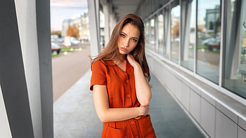 Girl Orange Dress Blonde Hairs , girls, model, blonde HD wallpaper