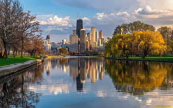 Lincoln Park in Chicago, USA, Chicago, reflection, America, water, park HD wallpaper