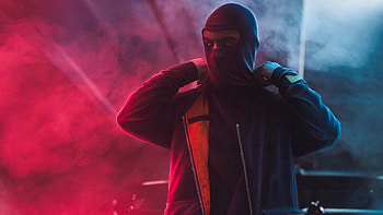 Mask Man Red Smoke, artist, mask HD wallpaper