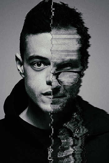 Mr. Robot, Face off monochrome glitch, Samsung Galaxy S8 HD phone wallpaper