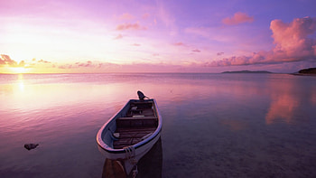 lone boat on a peaceful sea, sea, boat, shore, sunset HD wallpaper
