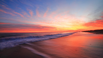 Beautiful Sunset View Ocean Waves Beach Under Blue Sky Sunset HD wallpaper