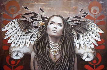Plumes de nuage, wings, art, bird, sophie wilkins, bufnita, girl, owl, pasari, fantasy HD wallpaper