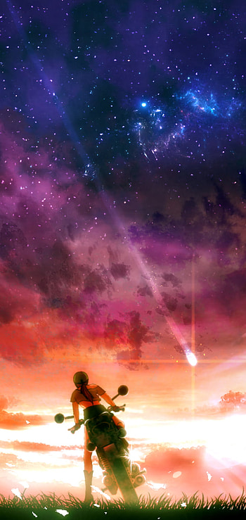 starry sky, shooting star, motorcycle, Anime, sky, Sky Anime HD phone wallpaper