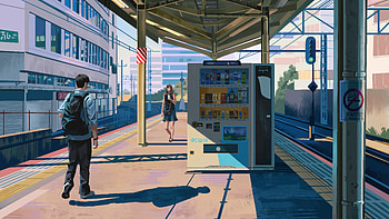 Strangers In Transit, train-station, artist, artwork, digital-art, artstation HD wallpaper