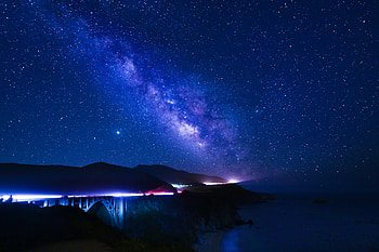 Bridges, Night, Dark, Hills, Nebula, Neon, Glow HD wallpaper
