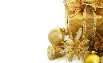 Holidays, Gold, Holiday, Present, Gift, Christmas Decorations, Christmas Tree Toys, Cone, Bump, Snowflake HD wallpaper