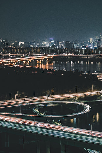 Cities, View From Above, Road, Night City, City Lights, Illumination, Lighting HD phone wallpaper