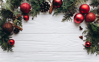 Christmas frame, white wooden background, Merry Christmas, Happy New Year, Christmas frame with balls, Red Christmas balls HD wallpaper