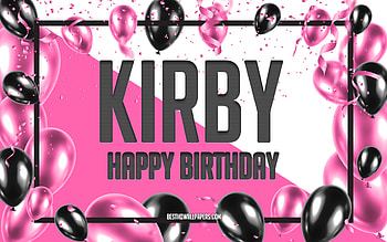 Happy Birtay Kirby, Birtay Balloons Background, Kirby, with names, Kirby Happy Birtay, Pink Balloons Birtay Background, greeting card, Kirby Birtay HD wallpaper