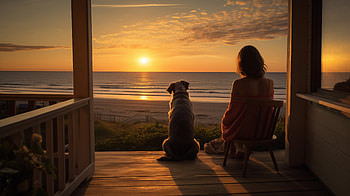 woman, dog, sunset HD wallpaper
