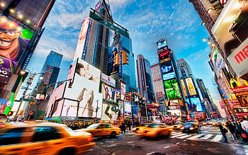 Times Square panorama, Urban landscape, Bright lights, Iconic landmark HD wallpaper