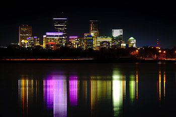 Cities, Water, Building, Lights, Reflection, Dark, Night City HD wallpaper