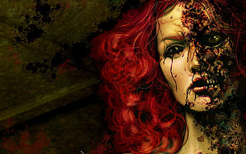 Red, horror, fantasy, female HD wallpaper