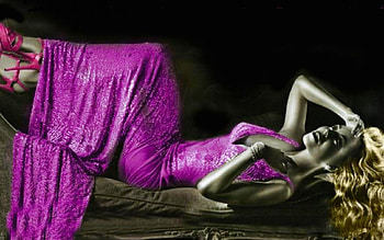 Blonde in purple gown, model, graphy, mood, blonde, figure, girl, beautiful, people, dress, woman, purple, pretty, gown, female HD wallpaper