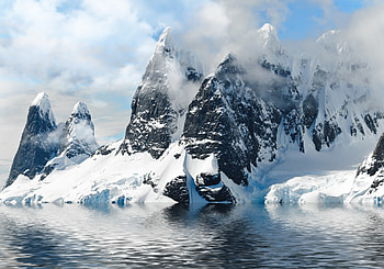 Snow mountains, lake, art HD wallpaper