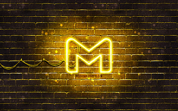 Gmail yellow logo, , yellow brickwall, Gmail logo, postal services, Gmail neon logo, Gmail HD wallpaper