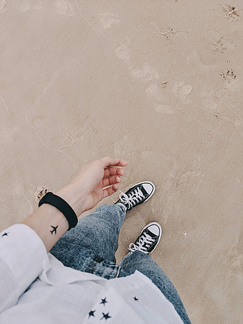 Beach, Hand, Miscellanea, Miscellaneous, Legs, Tattoo, Human, Person HD phone wallpaper