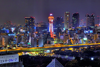Japanese architecture, Asian cityscapes, Osaka skyline, Night lights HD wallpaper