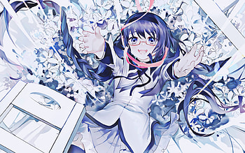 Homura Akemi, manga, The Puella Magi, protagonist, Mahou Shoujo Madoka Magica, artwork, Akemi Homura, blue eyes, Homura Akemi The Puella Magi HD wallpaper