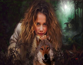 Baby and wolf, pasion, color, fantasia, vista HD wallpaper