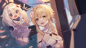 Blonde Lumine Paimon White Hair Yellow Eyes Genshin Impact HD wallpaper