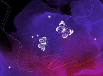 Midnight Flight, blue, white, black, midnight, flight, stars, butterflies, fantasy, abstract HD wallpaper