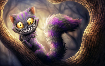 Cheshire Cat from Alice in Wonderland, Captivating gaze, Whimsical wonder, Mystical charm HD wallpaper