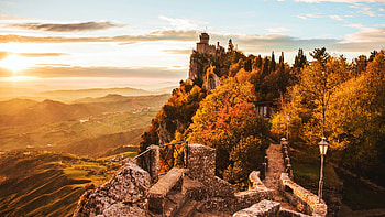 San Marino, italy, northern, landscape, autumn, castle, rocks HD wallpaper