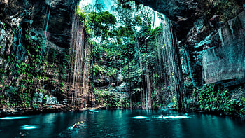 Cave, pool of water, nature HD wallpaper