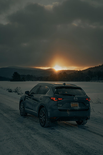Sunset, Snow, Mazda, Cars, Car, Suv, Grey, Back View, Rear View, Mazda Cx-5 HD phone wallpaper