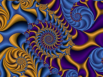 Golden Blues, blue, swirly factal, gold HD wallpaper