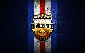 Buyukcekmece Basket, golden logo, Basketbol Super Ligi, blue metal background, turkish basketball team, Buyukcekmece Basket logo, basketball, Buyukcekmece Basket BK HD wallpaper