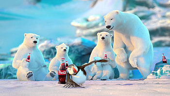 :), blue, winter, white, polar bear, cub, creative, fantasy, add, coca cola, funny, commercial HD wallpaper