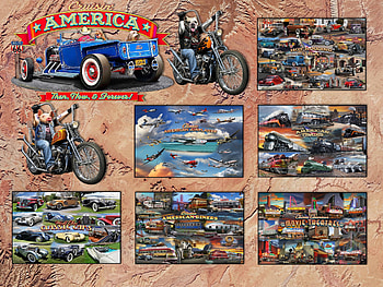 Cruisin' America, cars, diners, hot rods, trains, planes, theatres, collage HD wallpaper