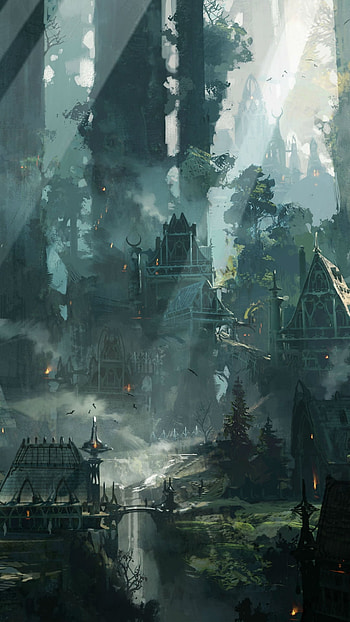 Sylvan Spires — Vertical Fantasy City, fantasy, city HD phone wallpaper