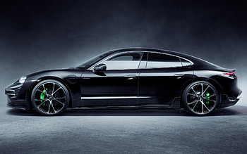 Porsche Taycan, TechArt, side view, sports electric car, new black Taycan, Taycan tuning, German cars, Porsche HD wallpaper