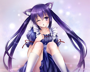 Sexy Neko, nekomimi, purple hair, azusa nakano, twin tails, long hair, twintails, , female, nakano azusa, k-on, kon, neko mimi, twintail, girl, nakano, anime girl, azusa, neko, anime, wink, ears, twin tail HD wallpaper
