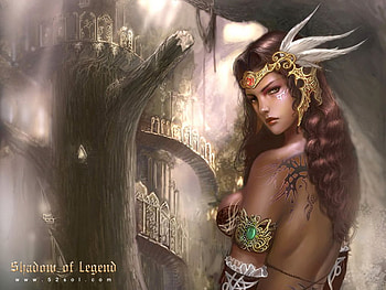 Fantasy vixen, sexy, jewerly, feather, red hair, woman, staircase, tree HD wallpaper