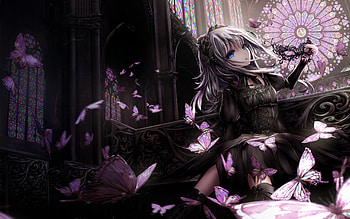 Butterflies, pink, black, anime, butterfly, girl, manga, missle228 HD wallpaper