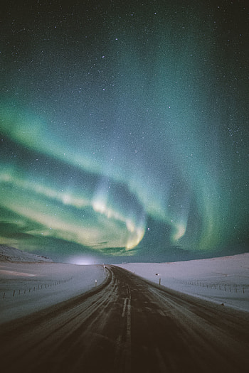Northern Lights, road, night out HD phone wallpaper