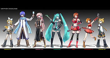 Vocaloid Family, Vocaloid, Kagamine Len, HHatsune Miku, Sakine Meiko, Leek, Meiko, Kagamine Rin, PS VITA, 39, PSP, PS3, Kaito HD wallpaper