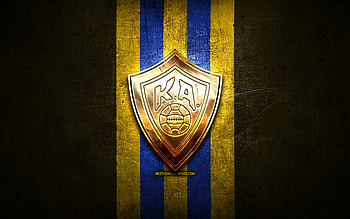 KA Akureyri, golden logo, Icelandic Football League, yellow metal background, football, Icelandic football club, KA Akureyri logo, soccer, Knattspyrnufelag Akureyrar HD wallpaper