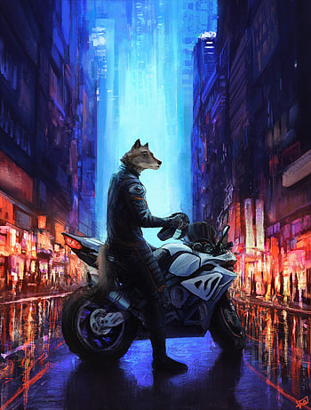 Art, Wolf, Motorcycle HD phone wallpaper