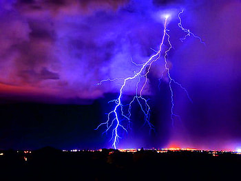 Flash, night, blue, lightning, pink, sky, nature HD wallpaper