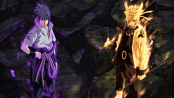 sasuke uchiha sharingan and rinnegan eyes and naruto uzumaki sage of six path art anime HD wallpaper