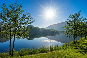 Lake Rogaland,Norway, trees, nature, mountains, sun, lake HD wallpaper