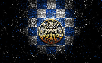 Bath Rugby, glitter logo, Premiership Rugby, blue white checkered background, rugby, english rugby club, Bath Rugby logo, mosaic art HD wallpaper