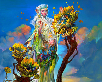 Beauty, flowers, fantasy, art, woman HD wallpaper