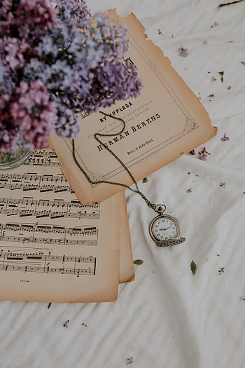 Music, Flowers, Lilac, Clock, Miscellanea, Miscellaneous, Notes HD phone wallpaper